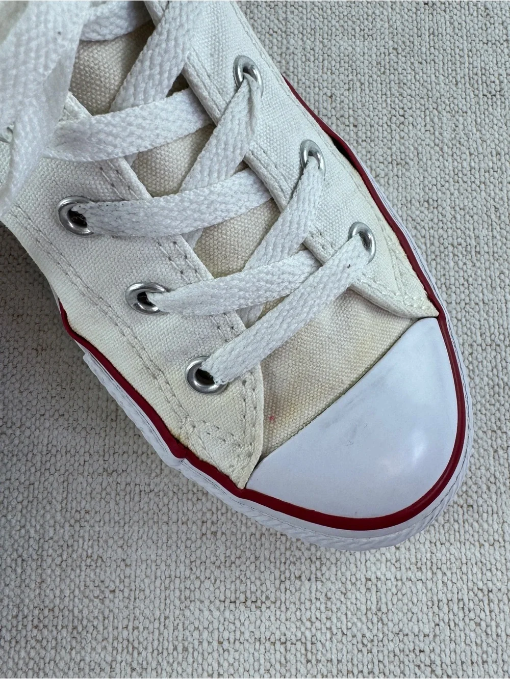 Converse youth size 3 Low Top Canvas Sneakers in Off-White with Red Trim